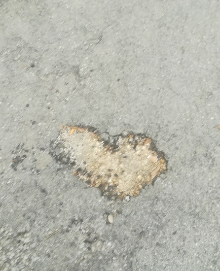 una crepa nell'asfalto a forma di cuore